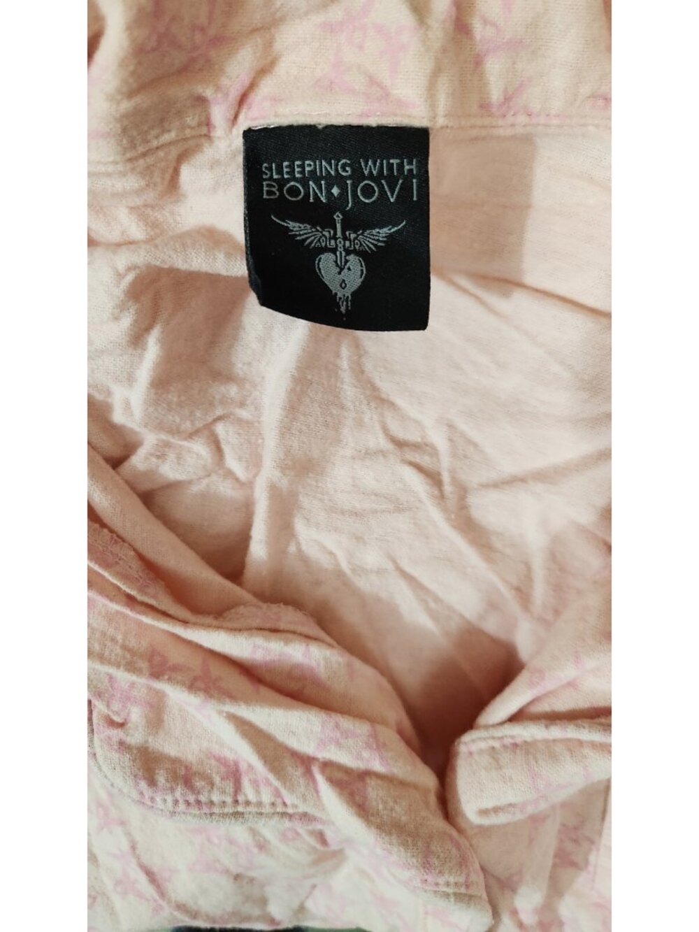 Sleeping With Bon Jovi Pink Pajama Set Collared Top Pants Intimates XXL XXLARGE - Picture 10 of 10